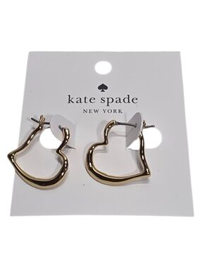 Kate Spade New York Amour Gold Tone Open Heart Huggie - Petite Heart Hoop.